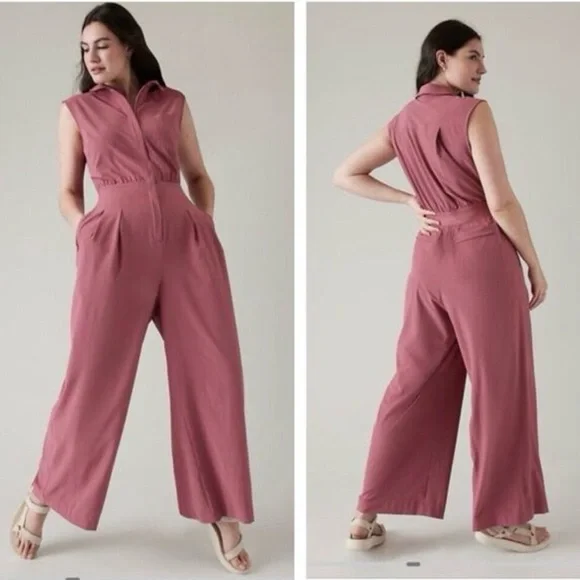 Athleta Brooklyn Heights Wide Leg Jumpsuit in Berry Rose Pink (8P) - Picture 1 of 4